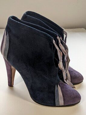 Vintage 70's Blue Purple Stiletto Heel Suede Ankle Boots Made in Italy size 36½